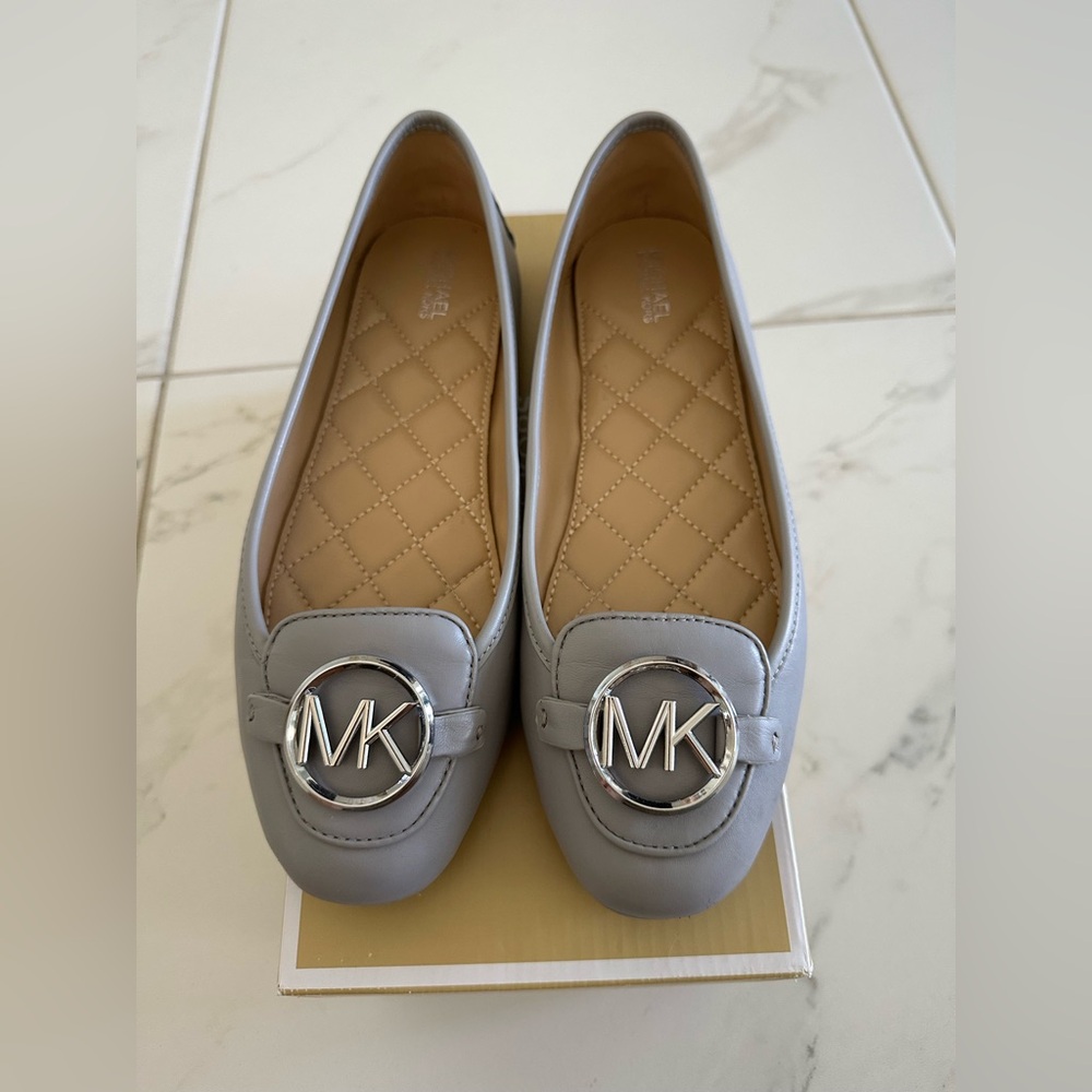 Michael Kors Silver-Tone Logo Gray Flats